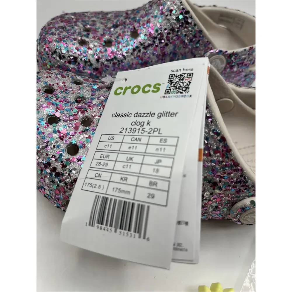CROCS KIDS Classic Dazzle Glitter Clog 213915 Purple PINK With 5 Jibbitz NWT C11